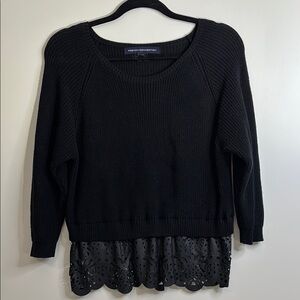 Black Sweater with Lace Hem